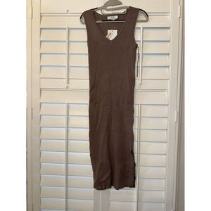 NWT Magaschoni Ribbed Tank Knit Sweater Dress Side Slits Stretch SZ M $68 Ash